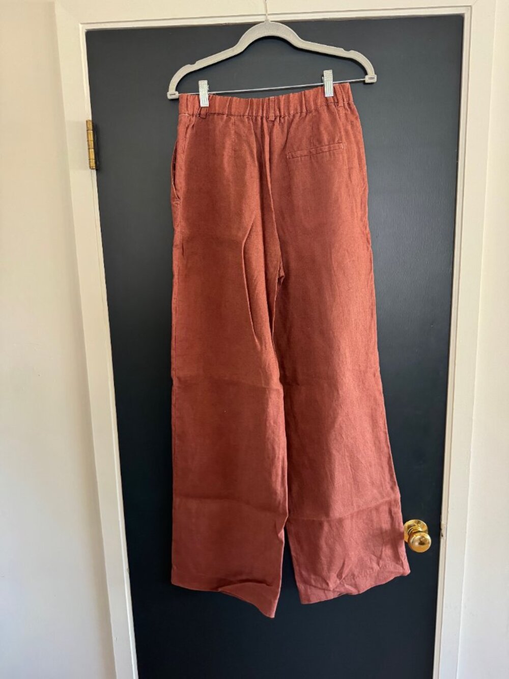 Zara Rust Linen Wide Leg Trouser Pants - Picture 3 of 4